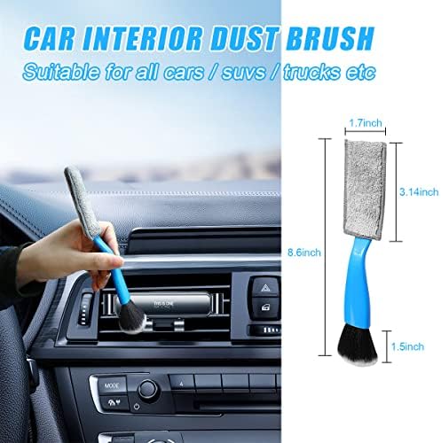 Ziciner 2 PCS Double Head Brush for Car Clean, Soft Auto Interior Duster Detailing Brushes, Universal Vehicle Dashboard Screen, Air Vents, Computer etc Cleaning Tool Accessories (Black+Blue)
