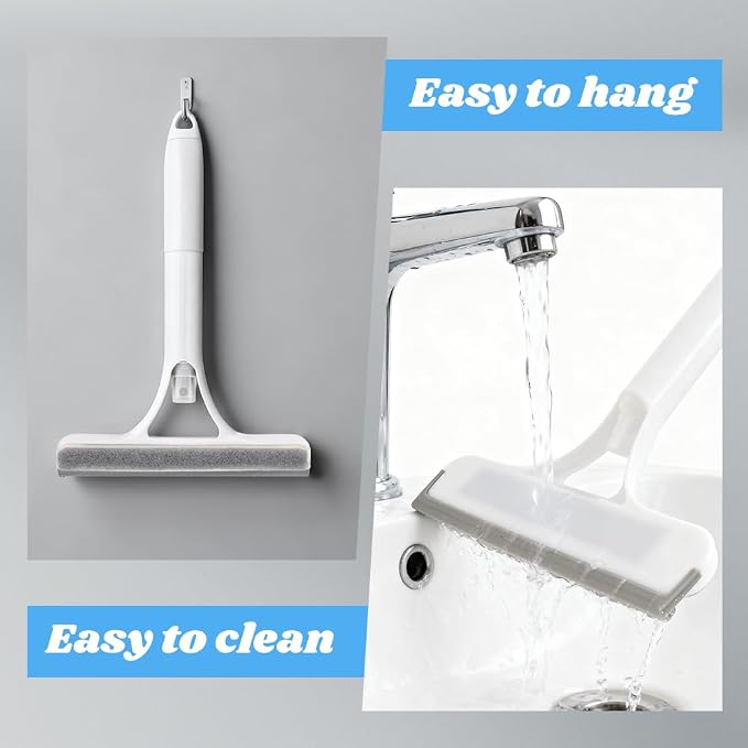3 in 1 Window Cleaning Scraper with 2 Replaceable Cleaning Cotton Strips, 3 in 1 Spray Squeegee for Home Glass Doors Car Windows Glass, All-Purpose Window Cleaner Tool(1pc White & 1pc Blue)