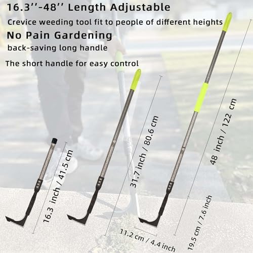 Crack Weeder, 48" Long Handle Crevice Weeding Tool with Soft Grip | Stainless Steel Weed Puller Tool Weeder Tool, Efficient Weed Remover Tool for Sidewalk, Paver, Narrow and Wall Gaps