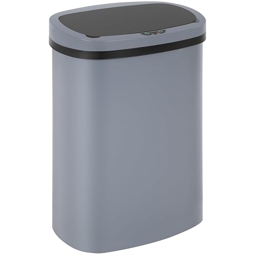 BestOffice Broken-Resistant Plastic Trash Can with Touch Free Lid - High-Capacity 49L (13 Gallon) Garbage Can for Bedroom, Bathroom, Home Office, Kitchen (1, Gray)
