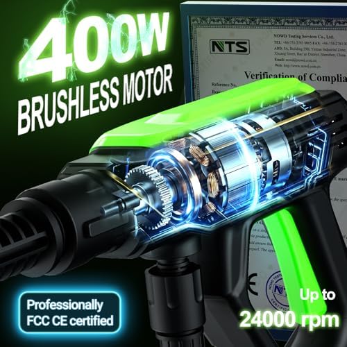 Cordless Portable Washer, 5 Gear Brushless Washer for Car Washing, Patio, Fence, Driveway, Outdoor Cleaning, with 2 Batteries, 6 in 1 Nozzle, 6 Meter Hose, Tap Adapter