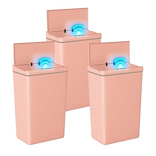 Dopinmin 13 Gallon Trash Can Automatic Trash Can Pink,3 Pack | Touchless Kitchen Garbage Bin with Lid, Smart Motion Sensor Garbage Cans 13 Gallon, 50L Wastebasket for Bathroom Bedroom