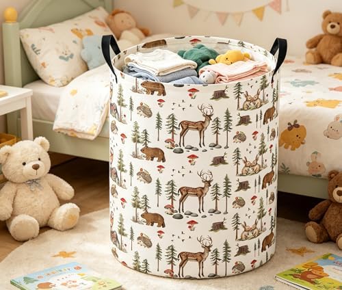 Baby Laundry Basket Baby Nursery Hamper Kids Laundry Basket Toy Storage Bin for Boys Room Decor Gift Baskets for Bedroom Bathroom(Woodland Animal)