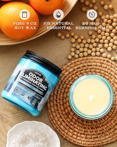 AOOVOO 4 Pack Odor Eliminating Candle - Fantasy Ocean Air Freshing Candle | 36oz, Eliminates 95% of Pet, Smoke, Food, and Other Smells Quickly, Highly Fragranced Non Toxic Soy Candle