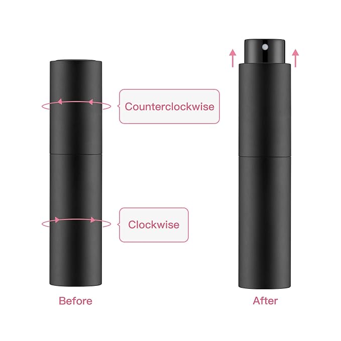 Tekson 10ml Travel Perfume Atomizer, Cologne Spray Bottle, Coffee Sprayer | Mini spray bottle refillable, for espresso, RDT, water, coffee bean, small size, twist up, portable, for men & women, black
