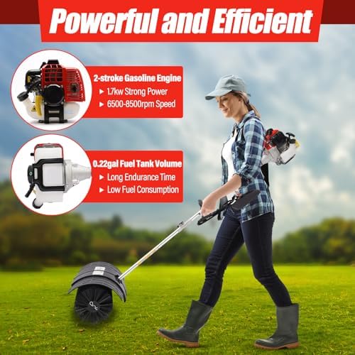MOCHAG 52CC 2 Stroke Outdoor Hand Held Gas Power Broom, 2.3HP 1.8M Air-Cooled Gasoline Power Broom Walk Behind Sweeper with Goggles, Cleaning Driveway Turf Lawns Snow Tools High Performance Cleaner