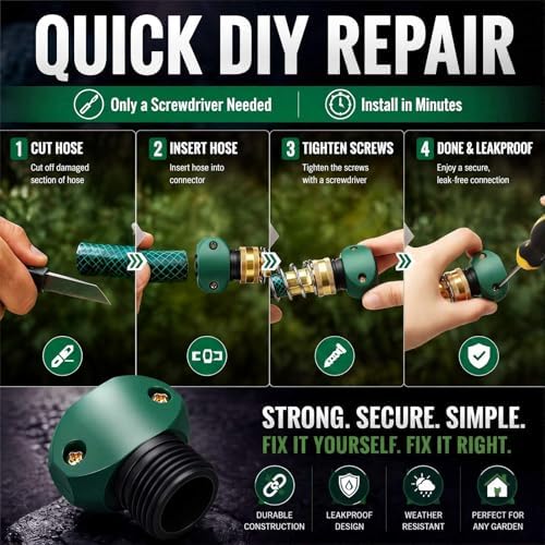 Pangda 2 Pack Garden Hose Mender Repair, Fits 5/8" or 3/4" Garden Hoses, Rust-free Poly Hose Connector with Clamp(Green, Black, Male)