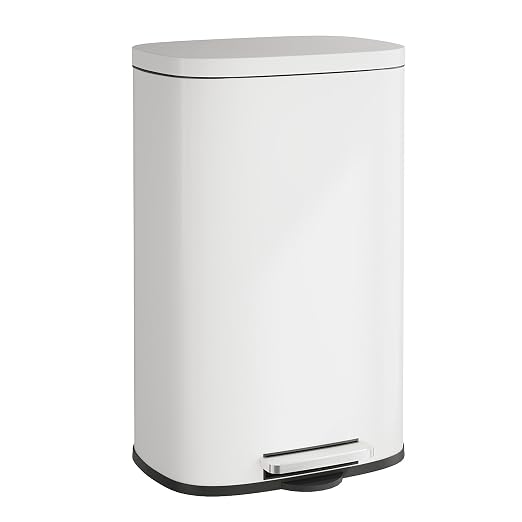 WLIVE 13 Gallon Stainless Steel Trash Can with Inner Bucket, Kitchen Garbage Can with Lid, 50L Soft Close Step Trash Can with Metal Foot for Home, Kitchen, Laundry Room, Office, White