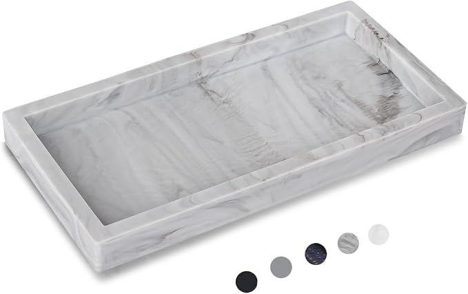 Silicone Bathroom Vanity Tray Dish Soap Holder Sink Organizer, Marble Grey | Small, Thickened Silicone, Easy to Clean, Waterproof, Non-Slip, for Countertop, Kitchen, Bedroom, Dresser