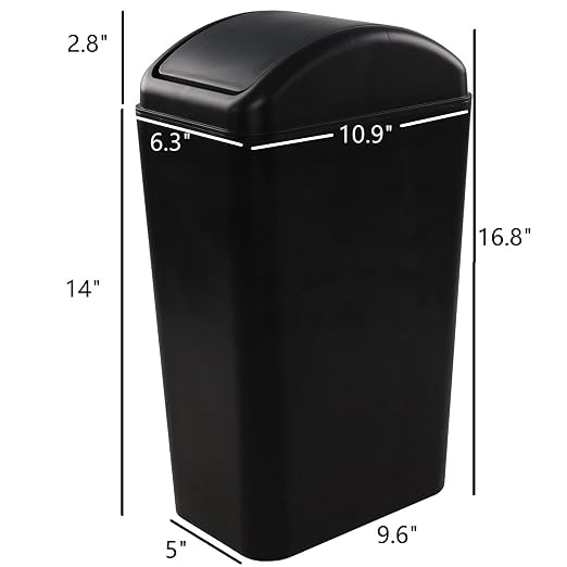 Farmoon 3.5 Gallon/14 L Slim Swing Lid Trash Can for Office Study Bathroom | Small, Black Garbage Bin
