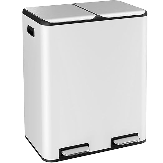 ComfyCorner 16 Gal (2 x 30 L) Dual Trash Can with Odor Control Box | Stainless Steel Kitchen Garbage Bin, Recycle Dustbin with Soft-Close Lid,Inner Buckets,Side Handle,Step Pedal,for Home Office