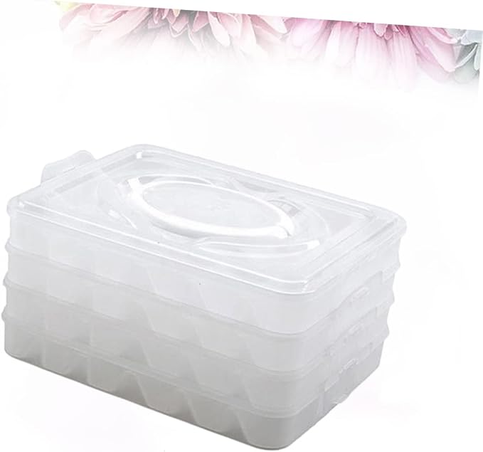 Luxshiny Dumpling Storage Box Four Layer PP Organizer with 18 Grids | Portable Handle, Food Preservation, Odor Separation, Camping and Housekeeping Use, Stackable Design, Four Trays