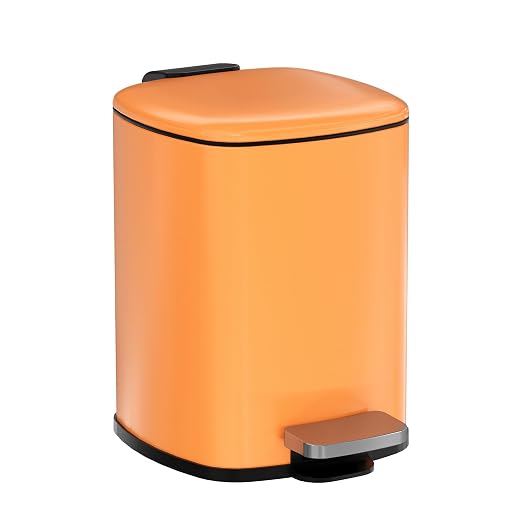 Garvee Bathroom Trash Can with Lid, 1.6 Gallon Small Garbage Can, Orange | Step Pedal, Soft-close Lid, Rear Handle, Removable Plastic Inner Liner with Trash Bag Retainer Ring, for Kitchen, Office