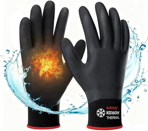 KAYGO Winter Work Gloves, Non-Slip Thermal Latex Coated | Warm & Lightweight, Excellent Grip for Freezer, Gardening, Cleaning, Washing Car,for Men & Women