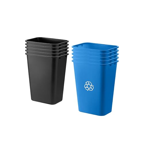 10 Pack, Recycle Wastebasket, 28 Qt. / 7 Gallon Rectangular Wastebasket / Trash Can Kit - Compact Recycling Bin, Slim Design for Business, Kitchen, Household, Workplace, and Dormitory - Black and Blue