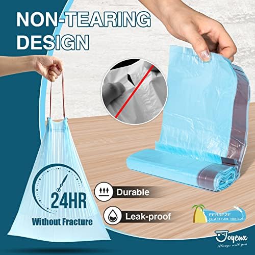 JOYEUX 2.6 Gallon Small Trash Bags, No-Tearing Drawstring Mini Garbage Bags | Wastebasket Bag for Bathroom Kitchen, Beachside Breeze Scent, 66 Count