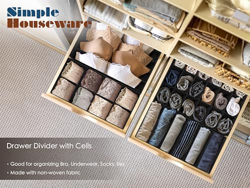 Simple Houseware 4-Pack Drawer Organizer Set for Underwear/Socks/Bra, Black | Closet Dividers for Underwear, Socks, Bras, Scarves, Ties - Foldable Non-Woven Storage Boxes