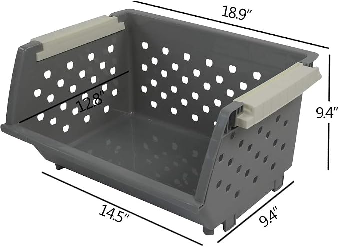 3-Pack Plastic Stackable Storage Bins, Multi-functional Basket, Grey | Stacking storage baskets, versatile open-front design for easy access to daily items