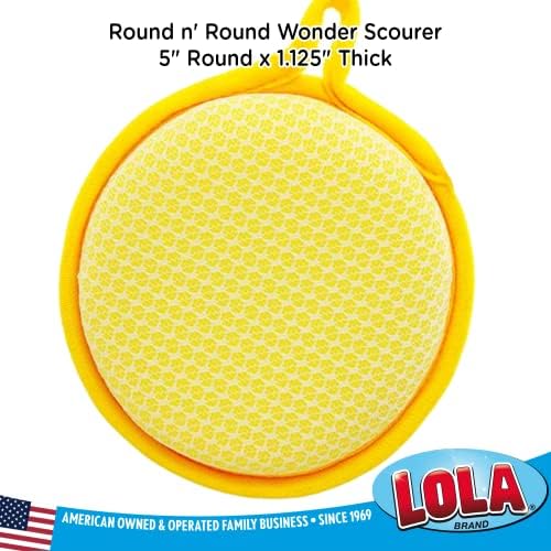 LOLA Round N' Round Wonder Non-Scratch Scouring Pad, 6 Pack, Metallic on One Side, Nylon Net Sponge On Other Side, Hang Hole, Assorted Colors