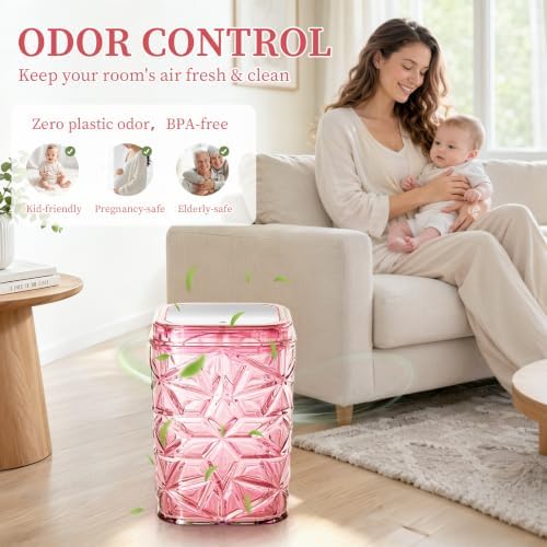 2-Piece Snowflake-Textured Acrylic Trash Can Set with 150 Drawstring Bags, 4 Gallon Sliver Press-Lid Wastebasket and Small Open-Top Desktop Bin for Bathroom, Bedroom, Office, Pink