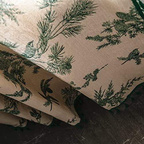 Sutuo Home Boho Curtain 84 Inches Length for Bedroom, Printed Cotton Linen Rod Pocket Semi Blackout Farmhouse Bohemian Tassels Window Treatment for Living Room, 1 Panel 59" W x 84" L, Green Forest