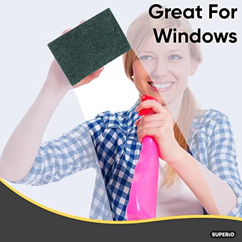 Scouring Pad Non-Scratching Scrubber Non-Scratch Cleaning Scrub Pads, Heavy Duty Scouring Pad, Reusable Kitchen Scrubbing Pad Pack of 5, Green, By Superio