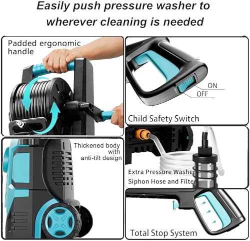 2026Upgraded Pressure Washer 5000PSI with Adjustable Touch Screen 8 Level, 34" Tall, 4 Quick Connect Nozzles,Inlet Hose&Filter&500mlFoam Cannon for Cars/Fences/Driveways/Home Cleaning, Green