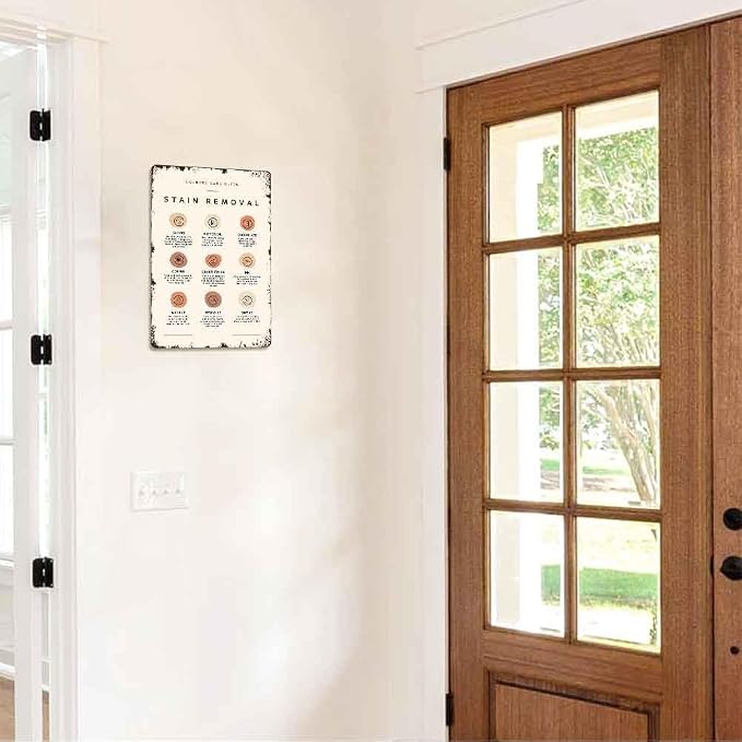 Vintage Retro Stain Removal Laundry Care Guide Aluminum 8x12 Inch, Funny Wall Art for Farmhouse Laundry Room Bathroom Kitchen Man Cave Garage Wall Decor