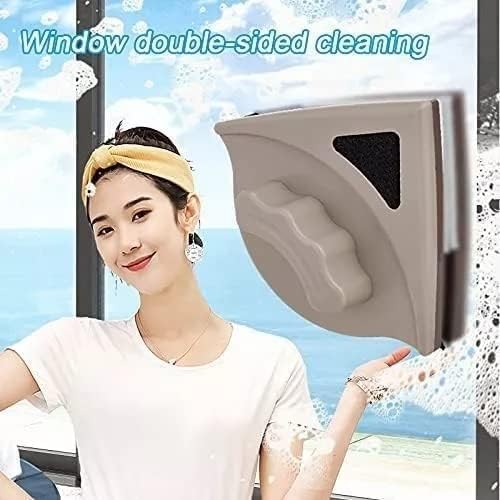 Double Sided Window Cleaner with ABS Plastic Shell Rubber Magnetic Glass Wiper Adjustable Magnetic Washing Brush Equipment for Home High Rise Window(Blue)（No Washer Fluid）