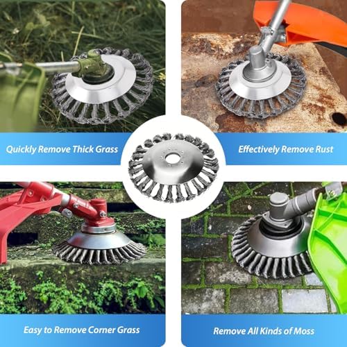 6-Inch Universal Weed Brush Head Heavy Duty Steel Weed Trimmer Attachment Fits Most String Trimmers for Roads, Bricks, Rims on Driveway, Cleaning Moss, Weeds and Stains.