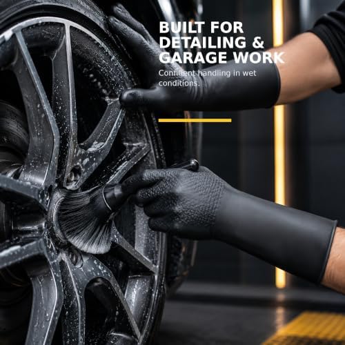 Heavy Duty Chemical Resistant Rubber Gloves (1 Pair) - Extra Long Cleaning & Industrial Work Gloves, Acids & Solvents