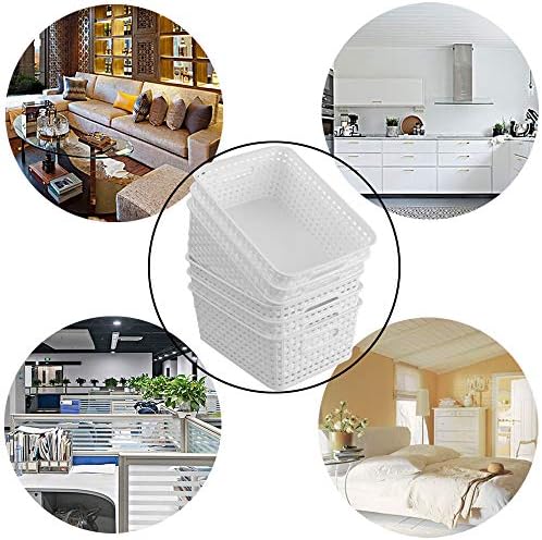 6-Pack White Storage Baskets, Plastic Weave Basket for Organizing | Woven Design, Built-in Handles, High Quality Organizer Basket for Storage