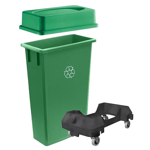 3 pack 23 Gallon Waste Bin with Lid & Dolly, Heavy-Duty Trash Can, Slim Rectangular Garbage Bin, Durable Waste Container, Recycling Bin, Plastic Wastebasket for Kitchen, Garage, Restaurants, Office