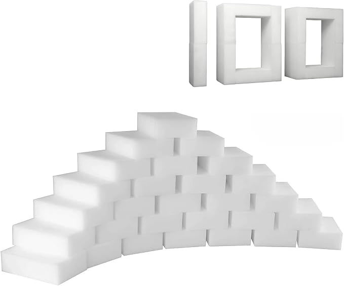 Magic Sponge Eraser 100 Pack, GRS Certified Melamine Sponge | No Scratch & Super Absorbent, Multi-Functional Melamine Cleaning Sponges for Bathroom Window Shoes Kitchen