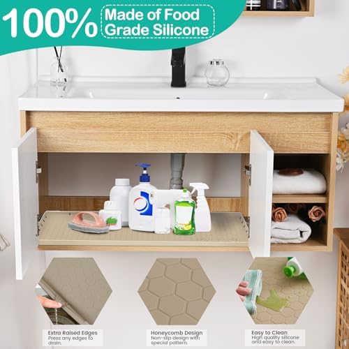 Silicone Under Sink Mat, 34"x19", Waterproof Cabinet Liner, Khaki | Shelf Liner, Cabinet Protector, Home Organizer, for Kitchen, Bathroom, Multipurpose, Leak Proof, Easy Clean, Drip Tray, Clean