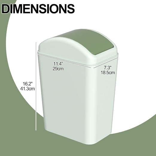 4.5 Gallon Plastic Garbage Can with Swing Lid, Green | Slim Trash Bin for Bathroom