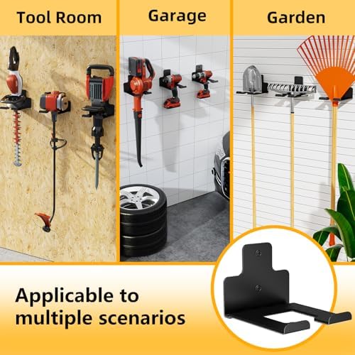 Wall-Mounted Weed Wacker Hanger, Garage Tool Organizer, 2 Pack black | Heavy-Duty Metal Hanger Rack for Drywall Brick Wood, Holds String Trimmers Edgers Pole Saws and Long Handle Garden Tools
