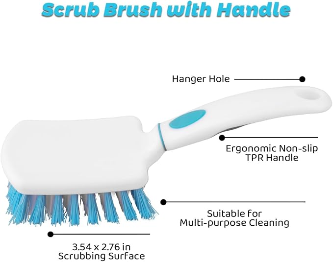3 Pack Scrub Brush Set, Heavy-Duty Scrub Brushes for Cleaning Bathroom | Stiff Bristles Grout Scrubbing Brush with Handle, Cleaning Brushes for Shower, Bathtub, Kitchen, Floor, Tub, Tile, Sink