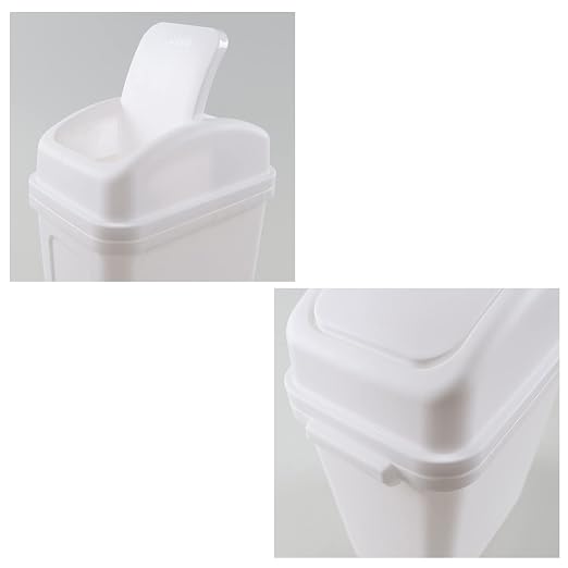 Idotry 1.8 Gallon Small Bathroom Plastic Trash Can with Swing Lid, White | 7 L Swing Top Lid Waste Basket, Space-Saving Slim Shape, Small Garbage Can for Office, Bedroom, Under Sink, Near Desk