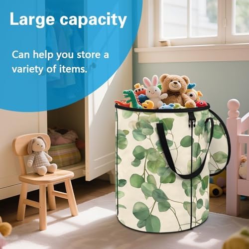 doginthehole Watercolor Eucalyptus Leaves Trash Can with Lid Outdoor Collapsible Trash Can 23 Gallons Recycle Waterproof Garbage Bin Bag Storage for Car RV Picnic Camping Beach