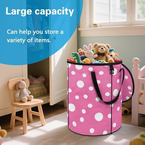 Collapsible Trash Can Polka Dot Camping Garbage Can with Lid Reusable Yard Leaf Waste Bag Perfect for Leaf Removal, Yard Clean-Up