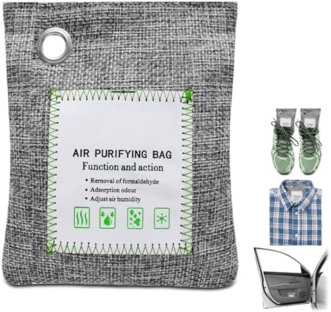 2 Bags Natural Air Purifying Bag | Bamboo Charcoal Odor Absorber for Home & Car | Closet Odor Eliminator, Small Room Deodorizer & Car Air Freshener | Charcoal Bags (100g gray2, Unscented)