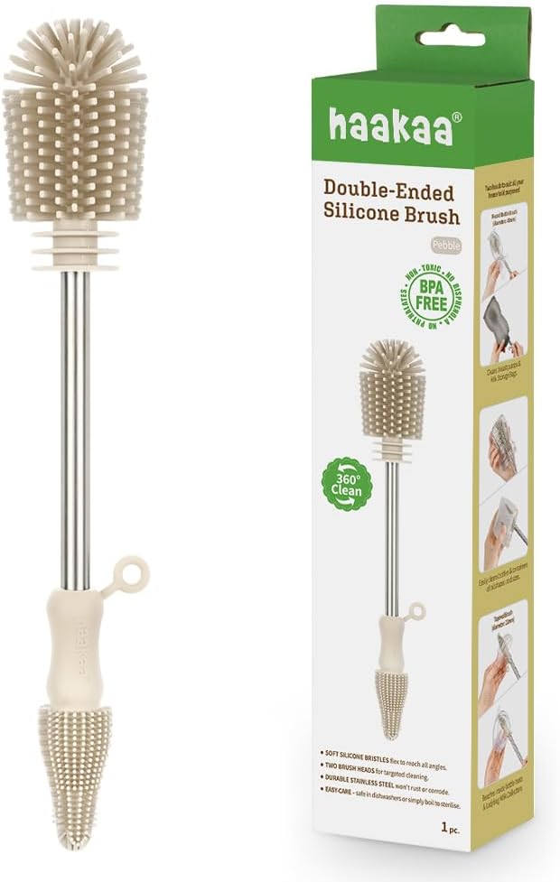 Haakaa Food-Grade Silicone Double-Ended Cleaning Brush (Brush-Pebble) | Household Cleaning Brushes Food-Grade Silicone Dishwasher Safe