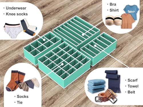 Simple Houseware 4-Pack Drawer Organizer Set for Underwear/Socks/Bra | Turquoise, Closet Dividers for Underwear, Socks, Bras, Scarves, Ties - Foldable Non-Woven Storage Boxes