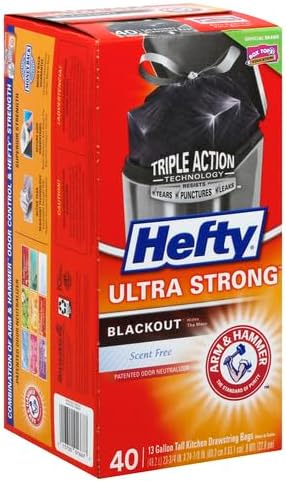 Hefty Ultra Strong 13 Gallon Trash Bags,Black Tall Kitchen Trash Bags 13 Gallon Size,Break Resistant Drawstring Enclosure,Continuous Odor Control,Blackout,Unscented,40-Bags,(Pack of 6)