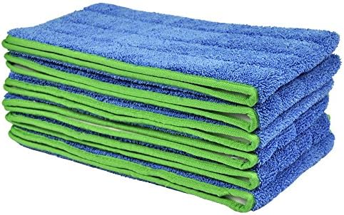 CleanAide All Purpose Super Absorbent Mega Microfiber Mop Pads for 24" Mop Plate, Machine Washable, Traps Dust, Dirt & Pet Hair, Reusable for Home & Commercial Cleaning, 28"x8", 6-Pack, Green