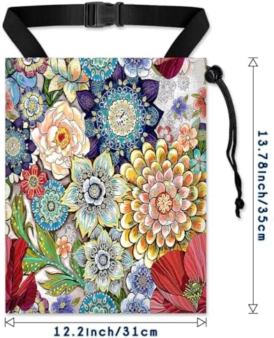 Car Trash Bag Hanging Back of Seat with Adjustable Snap Buckle Strap Cute Printed Drawstring Garbage Bags for Car-Boho Floral