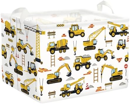 Cars Laundry Hamper Cartoon Vehicle Large Storage Basket Collapsible Parents Organizer Boy Toy Clothes Bins for Bedroom, Bathroom, Engineering, 36L