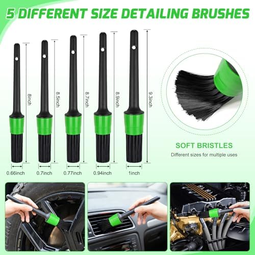 Nilight 37PCS Car Detailing Kit for Interior Exterior Car Care, Green | car wash cleaning kit with storage bag, Deep Clean Car Care Glass Windshield Dashboard Seat Air Vents Wheels Tires