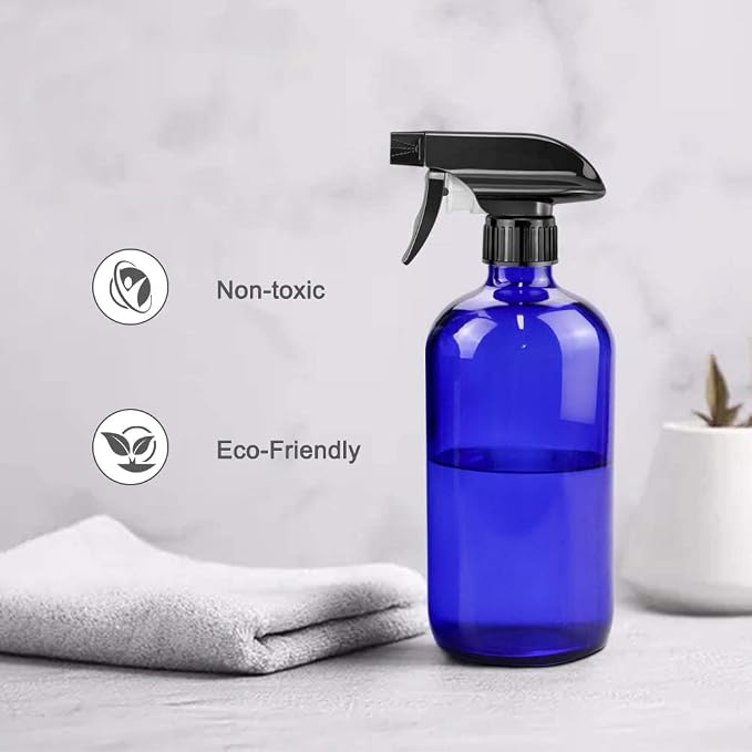 Glass Spray Bottles for Cleaning - 16 oz Refillable Spray Bottles for Hair | Blue Glass, Adjustable Nozzle, Refillable Container, Leak-proof, Spray Bottles for Hair, Cleaning Solutions, Plants, 1 Pack